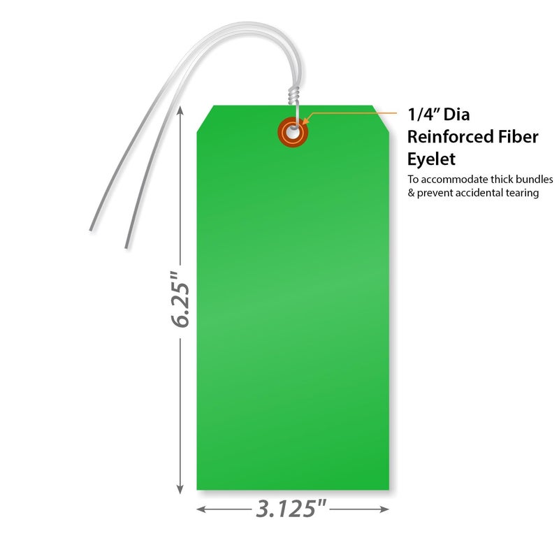 SmartSign Blank Green Tag with Wire | 6 1/4" x 3 1/8" Tear Proof Polypropylene, Pack of 25 - Image 2